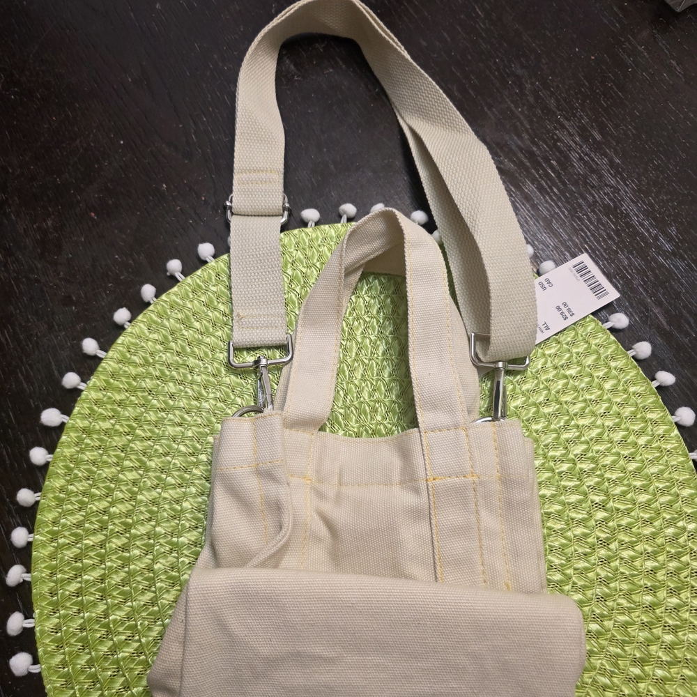 Urban Outfitters Cream Mini Canvas Tote Bag with Yellow Stitching - Picture 3 of 4
